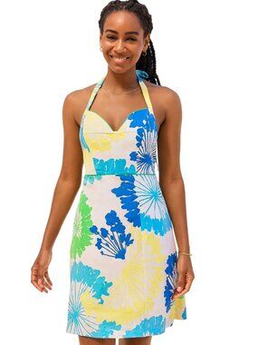 Lilly Pulitzer Women's 12 Blue Yellow Green Floral Halter Summer Sundress